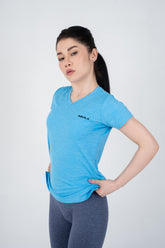 Power Femme Sky Melange Ladies V-Neck TShirt